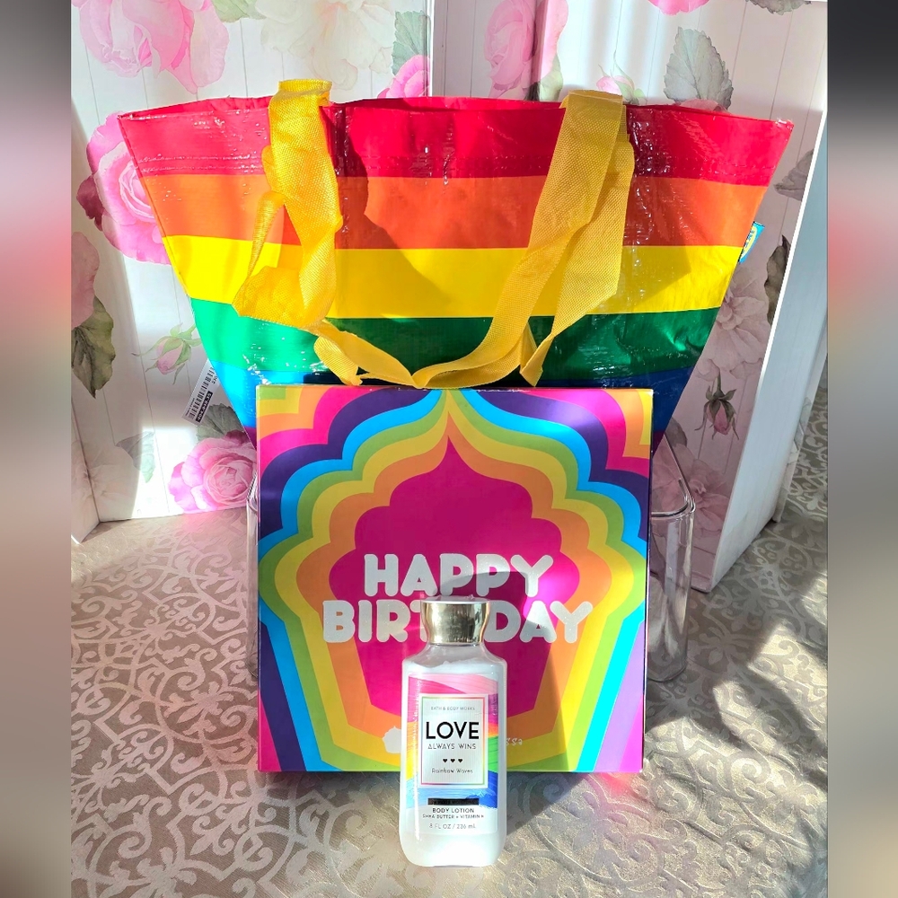 IKEA Rainbow Tote Bag + BBW Love Always Wins + Happy Bday Gift Box 🌈